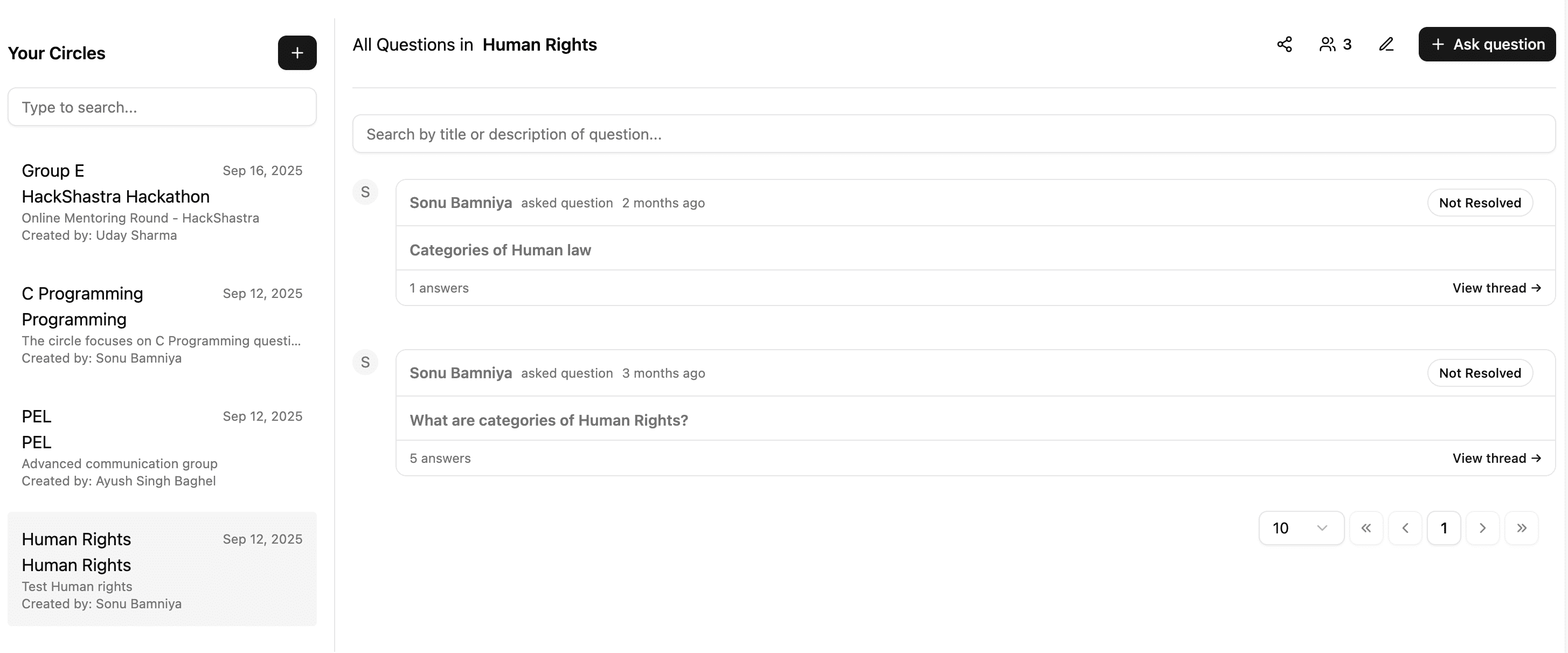 Study circle management dashboard